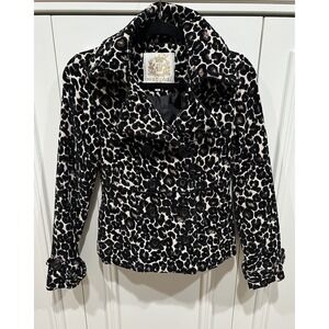 Wet Seal Leopard Animal Print Double Breasted Carpet Bag Coat Size XS Mob Wife